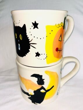 Starbucks Barista Halloween Mug Pair Hartstone Witch Jack-O-Lantern Black Cat